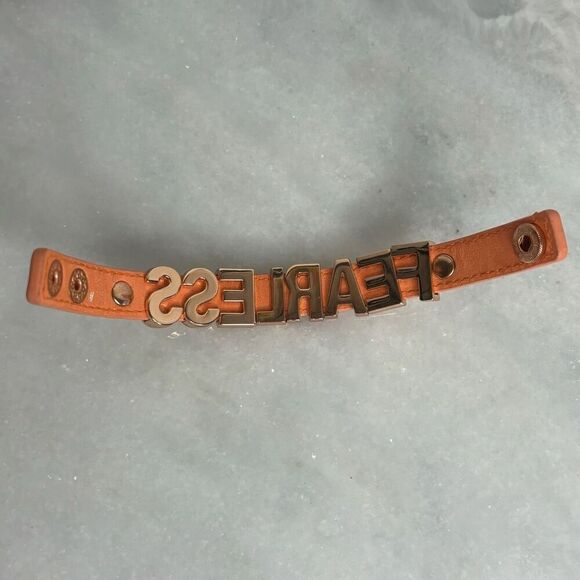 BCBGeneration FEARLESS Slide Charm Leather Snap Cuff Bracelet Orange RoseGold OS - Picture 7 of 7